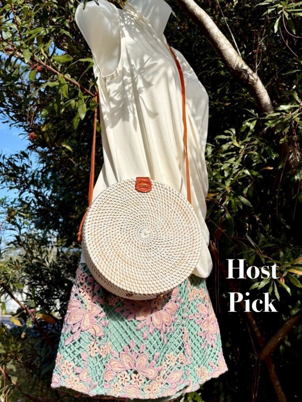 Leo De Sousa White Wicker Round Basket Bag Purse Ibiza Woven Crossbody Boho Y2K